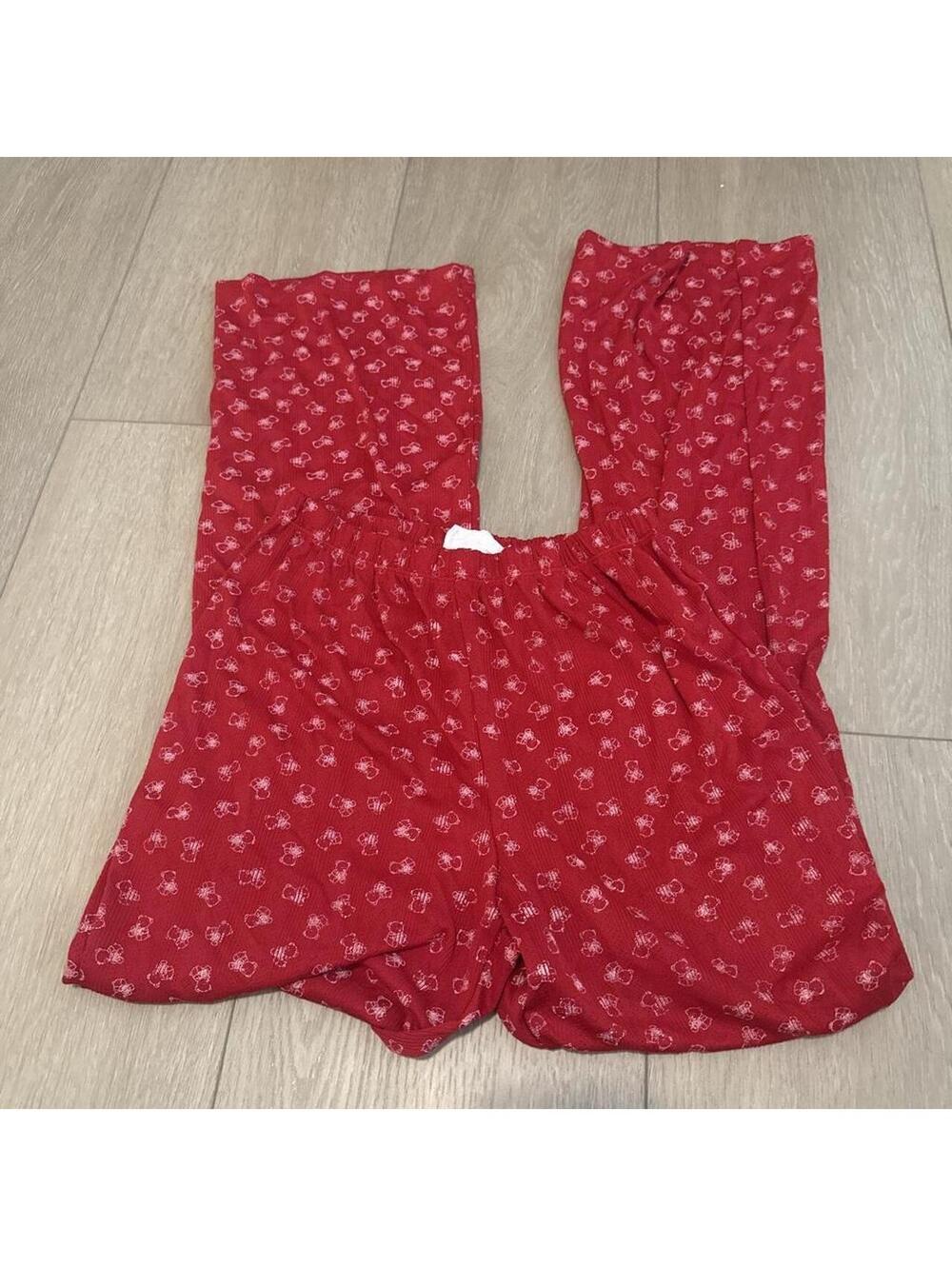 Pink rose Red and white teddy bear straight leg pajama pants